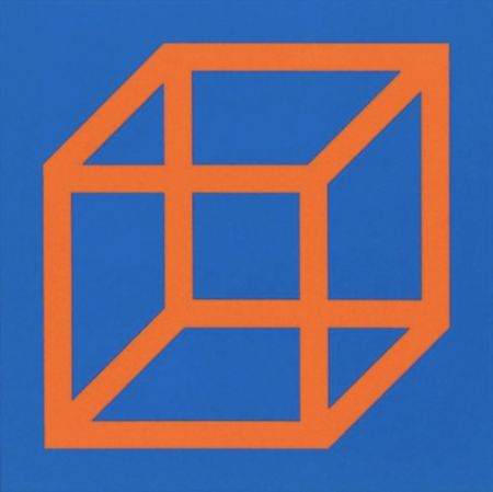 Linoincisione Lewitt - Cubes in Color on Color (Blue/Orange)