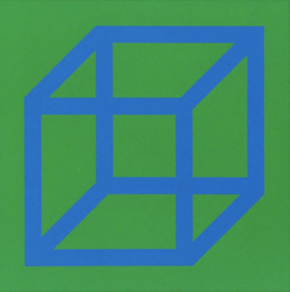 Linoincisione Lewitt - Cubes in Color on Color (Green/Blue)