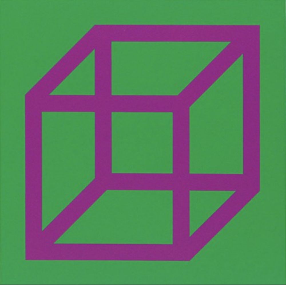 Linoincisione Lewitt - Cubes in Color on Color (Green/Purple)