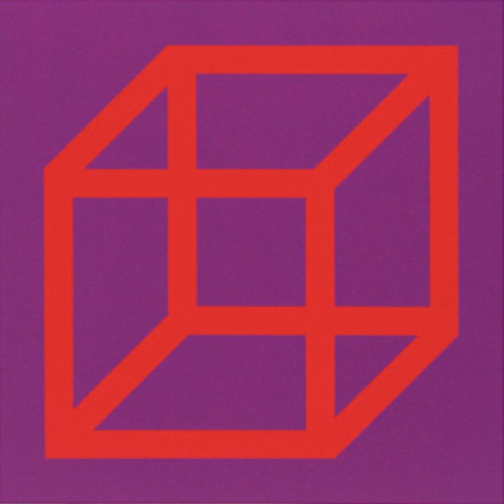 Linoincisione Lewitt - Cubes in Color on Color (Purple/Red)