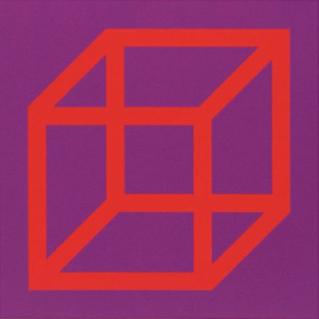 Linoincisione Lewitt - Cubes in Color on Color (Purple/Red)