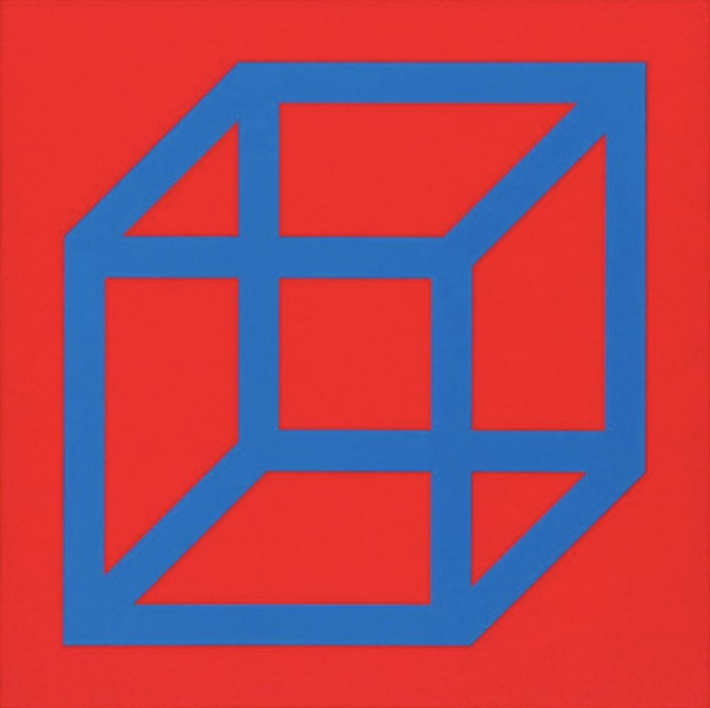 Linoincisione Lewitt - Cubes in Color on Color (Red/Blue)