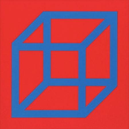 Linoincisione Lewitt - Cubes in Color on Color (Red/Blue)