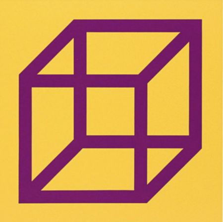 Linoincisione Lewitt - Cubes in Color on Color (Yellow/Purple)