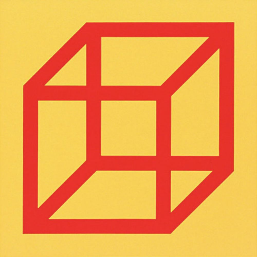 Linoincisione Lewitt - Cubes in Color on Color (Yellow/Red)