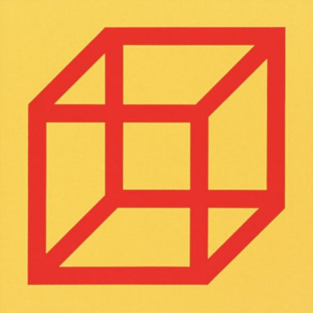 Linoincisione Lewitt - Cubes in Color on Color (Yellow/Red)