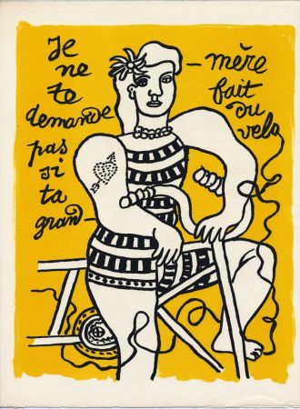 Litografia Leger - CYCLISTE SUR FOND JAUNE (LE CIRQUE 1950)