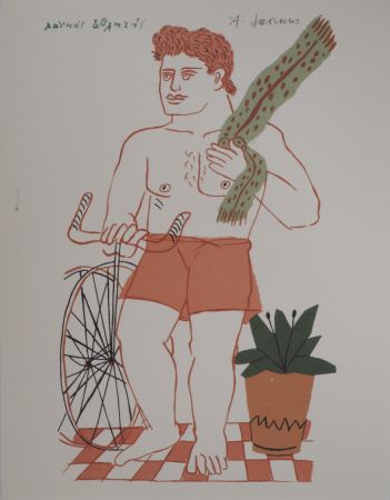 Litografia Fassianos - Cycliste à l'écharpe verte