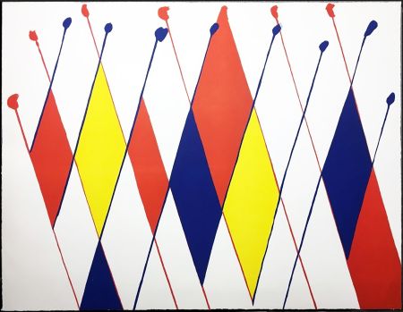 Litografia Calder - Damier de losanges bleus jaunes rouges (1966).