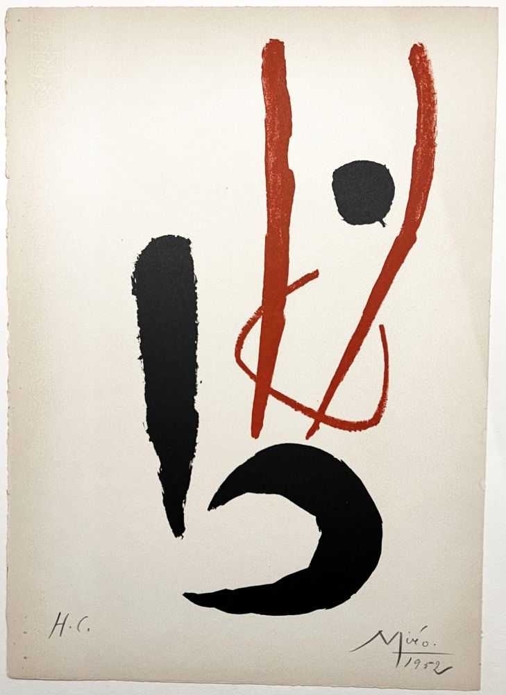 Litografia Miró - Danseur (homme dansant - Composition rouge et noire (1952)