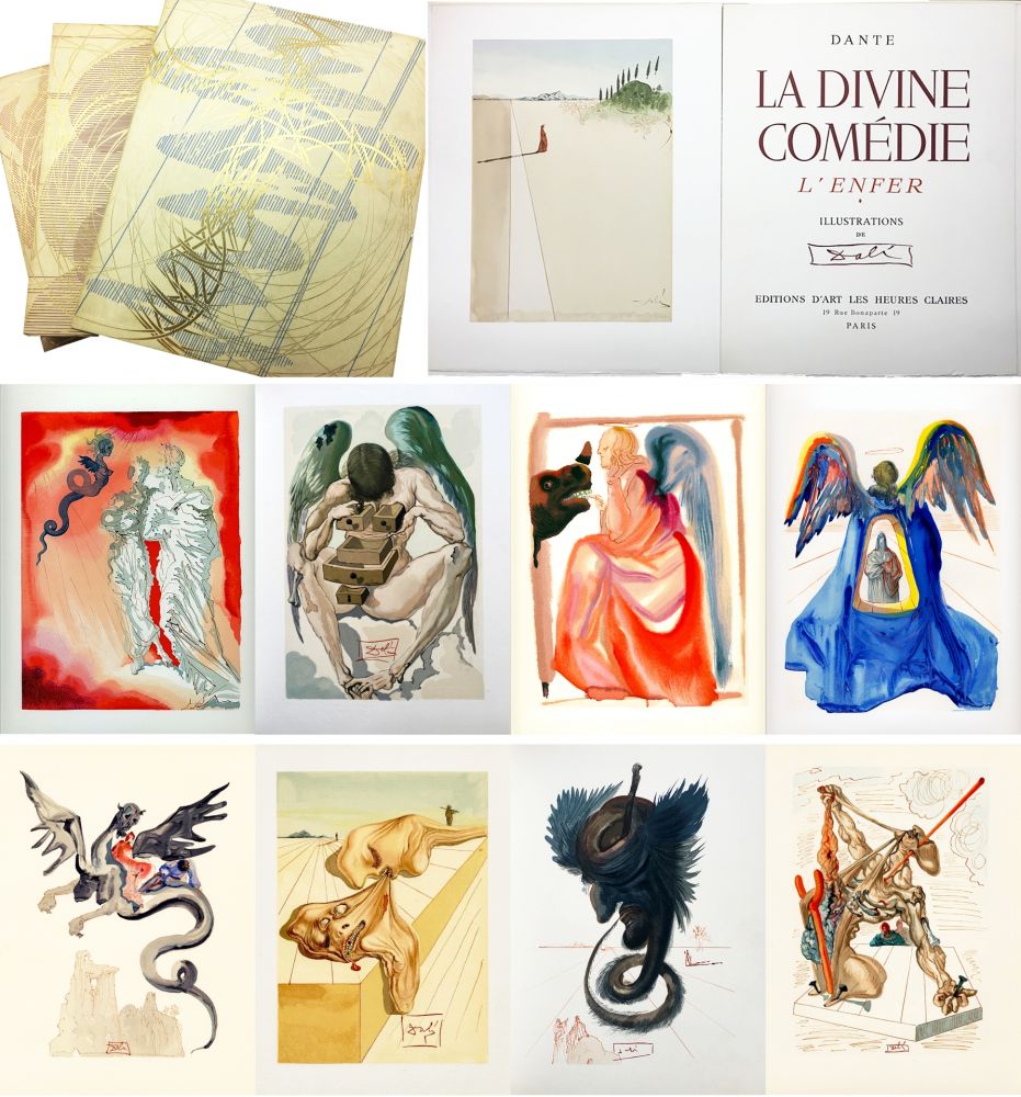 Libro Illustrato Dali - Dante : LA DIVINE COMÉDIE. 6 volumes. 100 planches couleurs dont 28 signées du cachet (1959-1963)