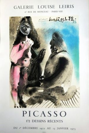 Litografia Picasso - (d'après). Affiche : Galerie Louise Leiris « PICASSO DESSINS RÉCENTS » 1972-73