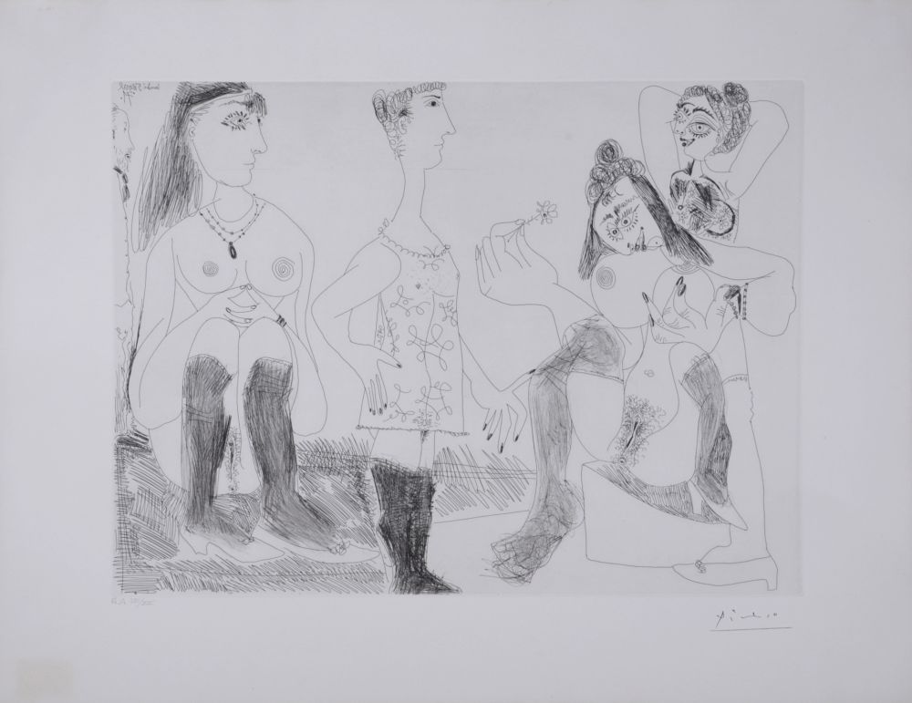 Incisione Picasso - Degas songeant, filles entre elles