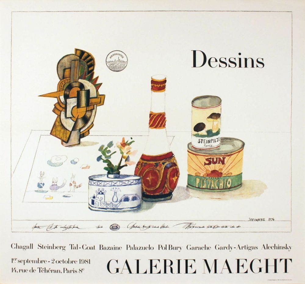 Manifesti Steinberg - DESSINS. Galerie Maeght 1981. Tirage de luxe de l'affiche.