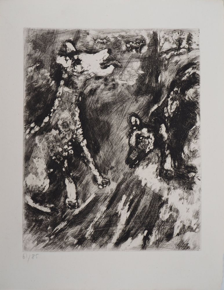 Incisione Chagall - Deux chiens au jardin (La lice et sa compagne)