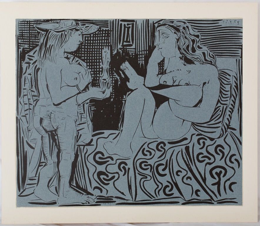 Linoincisione Picasso - Deux femmes au flacon de parfum