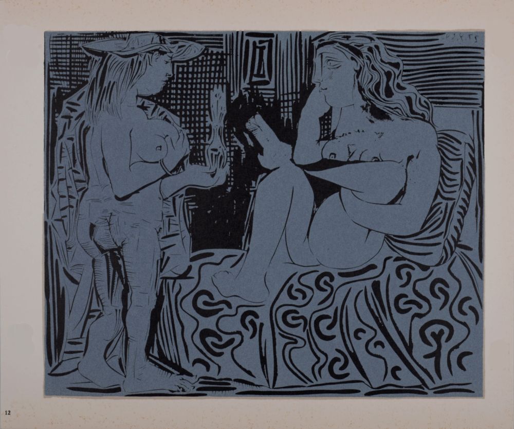 Linoincisione Picasso (After) - Deux femmes avec un vase à fleurs, 1962