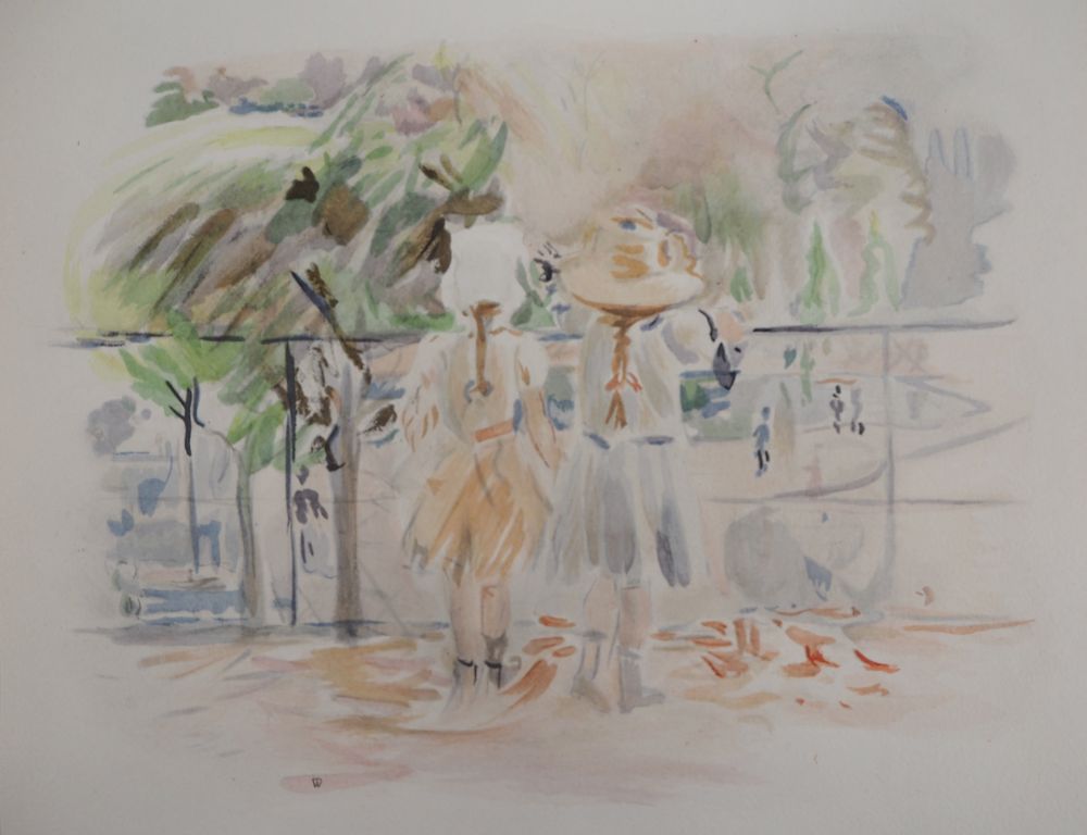 Litografia Morisot - Deux fillettes au Jardin des Tuileries
