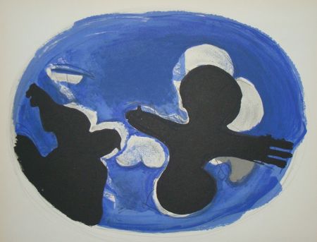 Litografia Braque - Deux Oiseaux Sur Fond Bleue