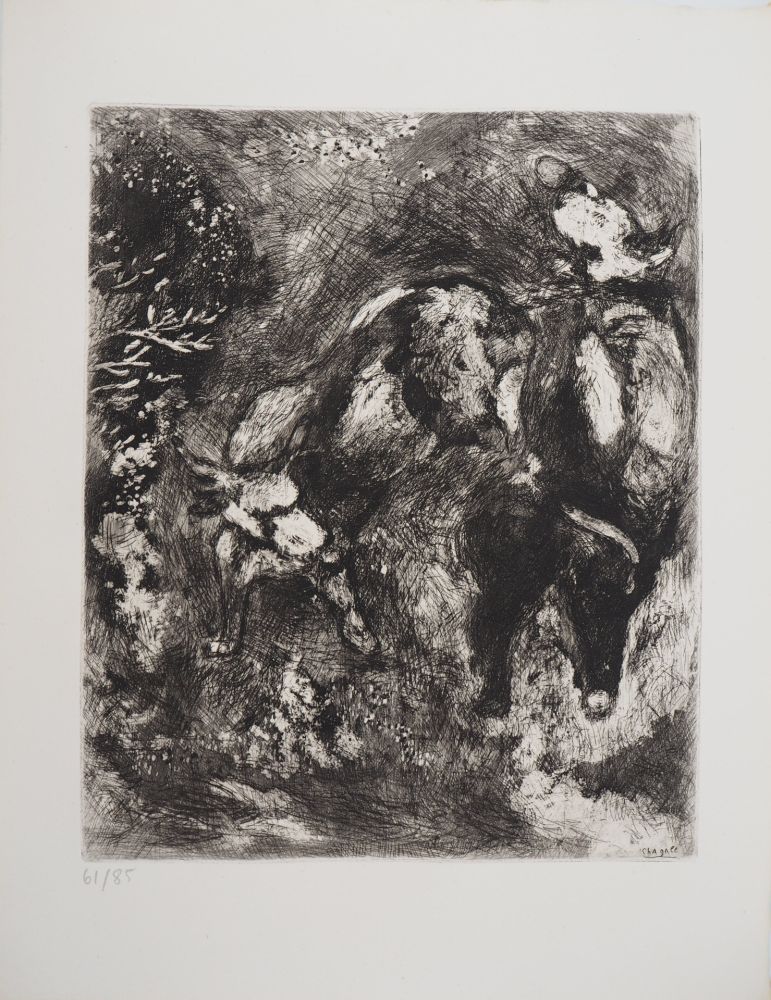 Incisione Chagall - Deux taureaux et une grenouille