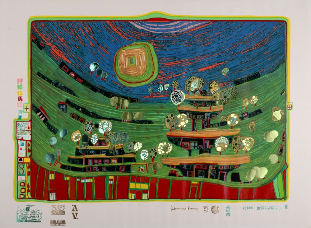 Serigrafia Hundertwasser - Die Häuser hängen unter den wiesen, Plate 9