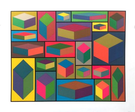 Linoincisione Lewitt - Distorted Cubes