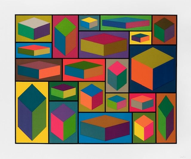 Linoincisione Lewitt - Distorted cubes  - planche 2