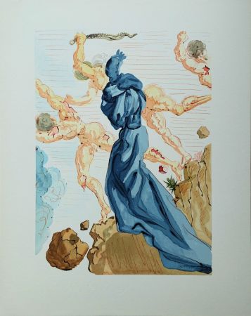 Incisione Su Legno Dali - Divine Comédie, Enfer 15, Les margelles de Phlégéthon