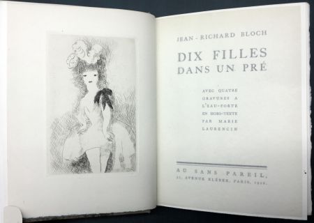 Libro Illustrato Laurencin - DIX FILLES DANS UN PRÉ avec quatre gravures à l'eau-forte en hors-texte par Marie Laurencin (Ex. avec suite)