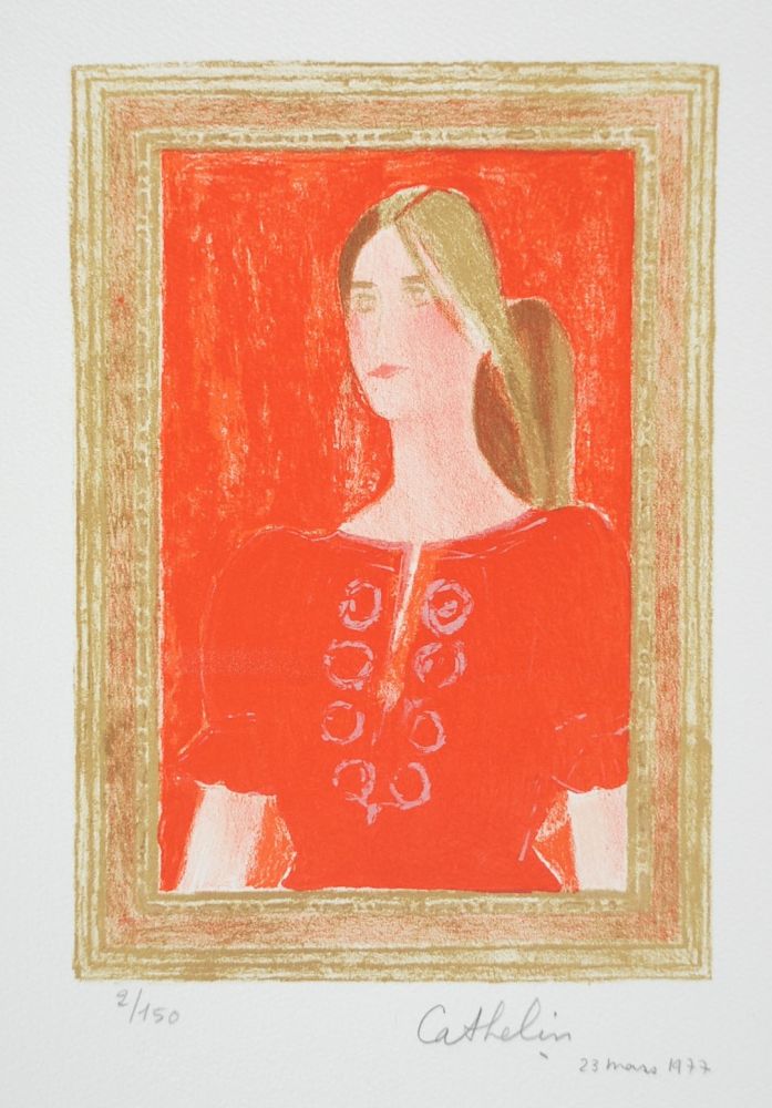 Litografia Cathelin - Dominique à la blouse Hongroise - Dominique in a Hungarian blouse