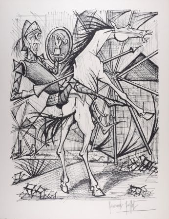 Litografia Buffet - Don Quichotte et le Moulin à vent, 1989 - Hand-signed