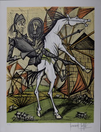 Litografia Buffet - Don Quichotte et les Moulins à vent, 1989