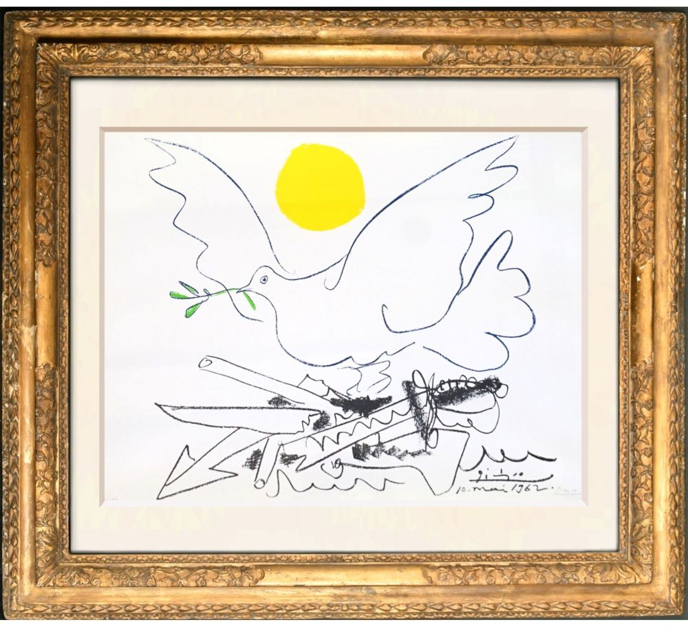 Litografia Picasso - Dove with yellow sun (Colombe au Soleil)