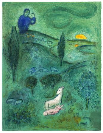 Litografia Chagall - DÉCOUVERTE DE DAPHNIS PAR LAMON (de Daphnis et Choé. 1961)