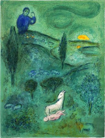 Litografia Chagall - DÉCOUVERTE DE DAPHNIS PAR LAMON (de Daphnis et Choé. 1961)