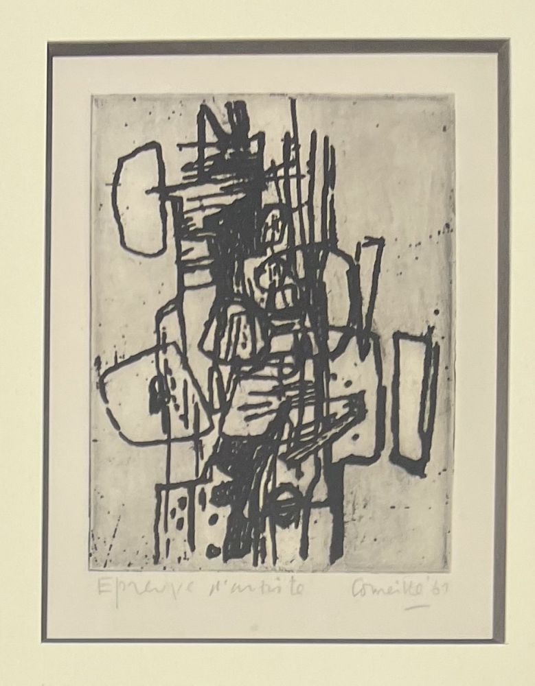 Acquaforte Corneille - Eau-forte encadrée Abstraction 1961 Epreuve d'artiste