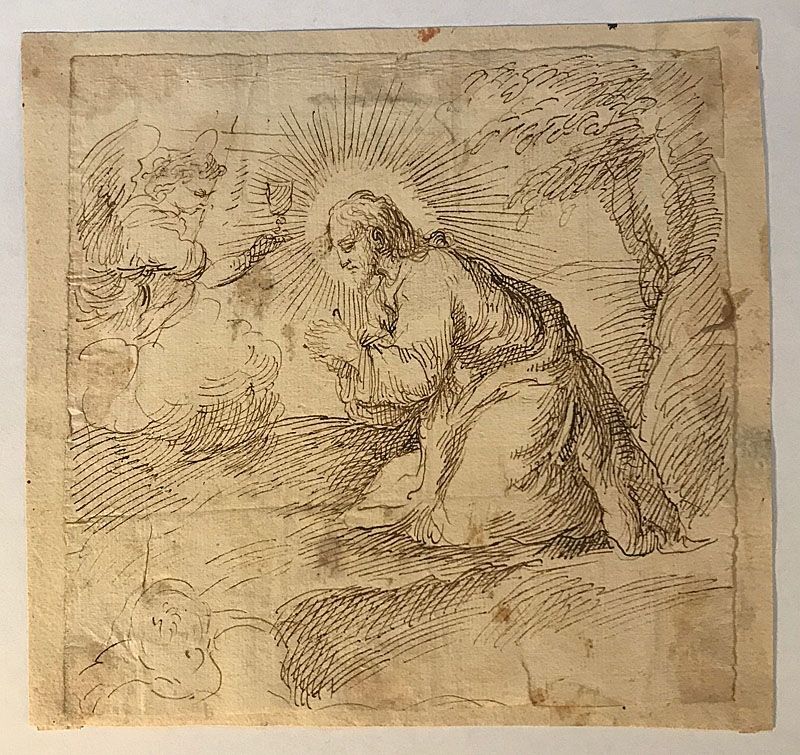 Non Tecnico Anonyme - Ecole italienne, XVIIe, cecle de Carlo MARATTA (1625-1713).  Le Christ en prière
