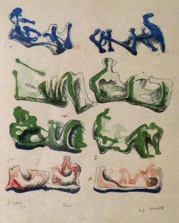 Litografia Moore - Eight Reclining Figures