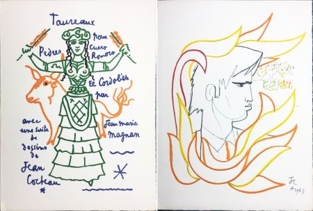 Litografia Cocteau - EL CORDOBES (Magnan : Taureaux. 1965). 2 planches.