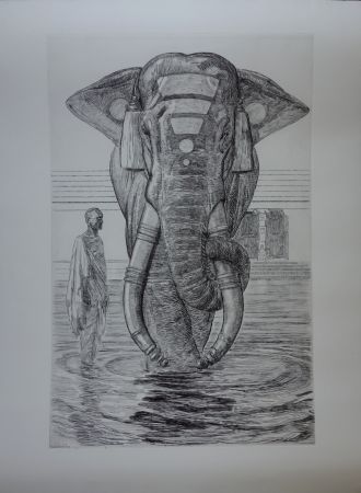 Incisione Jouve - Elephants du temple de Siva