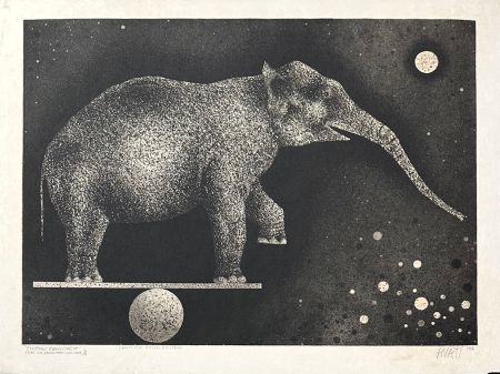 Incisione Avati - Eléphant équilibriste