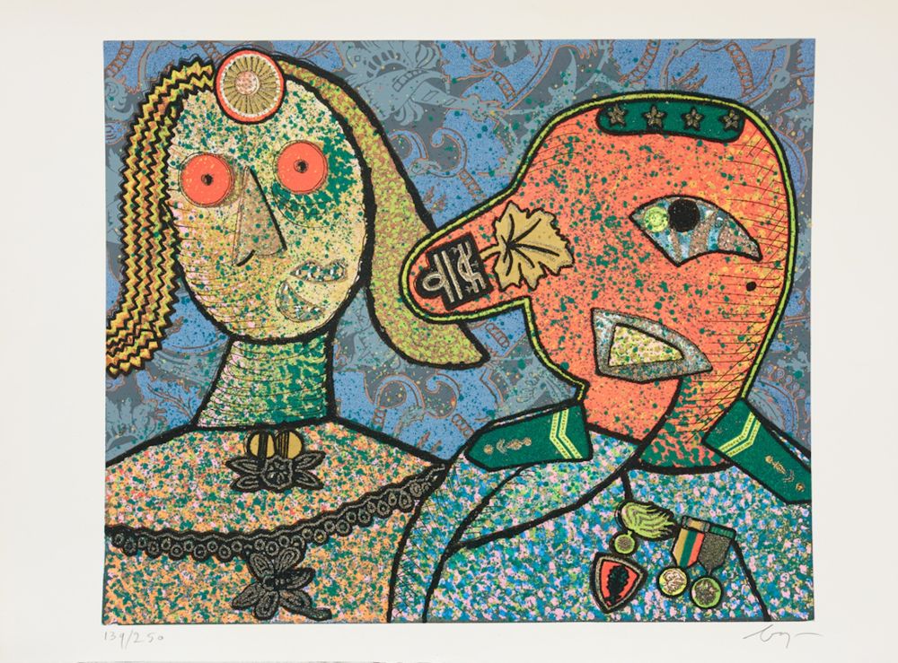 Incisione Baj - Enrico baj (1924–2003) – Il Generale Amin Dada e una delle sue mogli-Mixed media