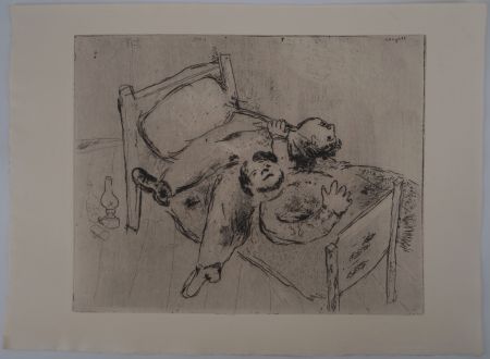 Incisione Chagall - Etendus sur le lit