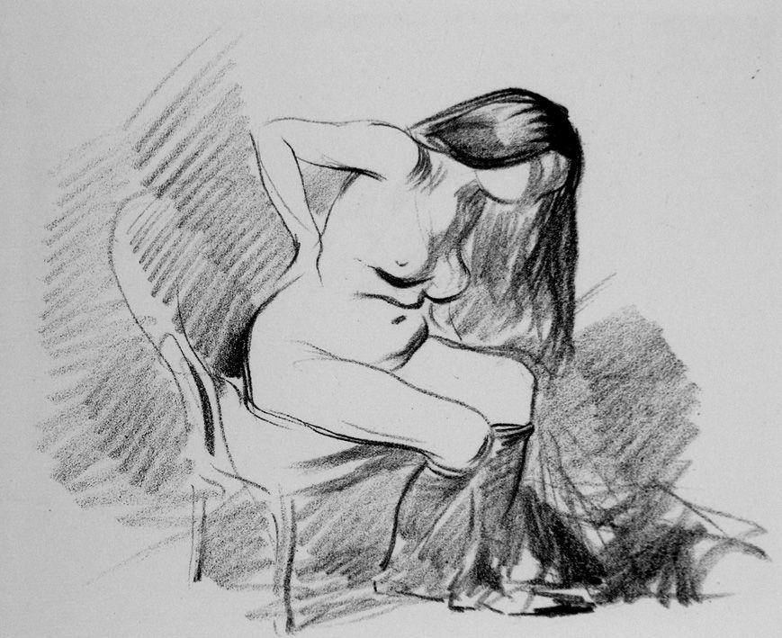 Litografia Forain - Etude de femme assise, se déshabillant