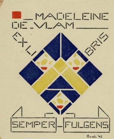 Linoincisione Van Der Leck - Ex libris Madeleine de Vlam