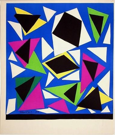 Litografia Matisse - Exposition Galerie Kléber 1952. Lithographie sur Arches d'après les papiers découpés. 