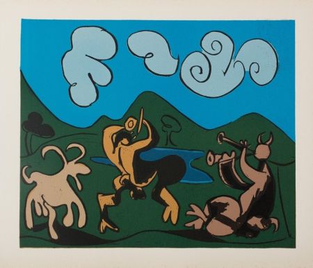 Linoincisione Picasso - Faunes et chèvre