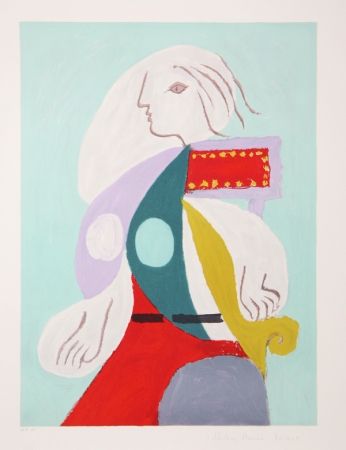 Litografia Picasso - Femme A La Robe Multicolore