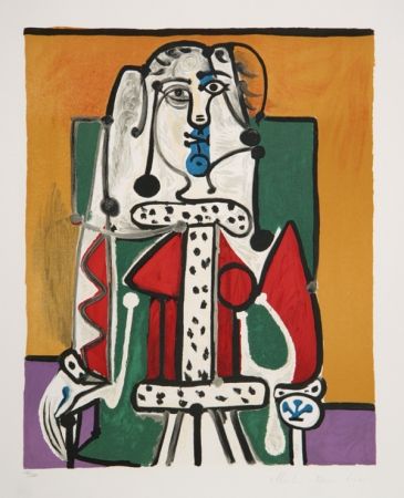 Litografia Picasso - Femme Assise A La Robe D'Hermine