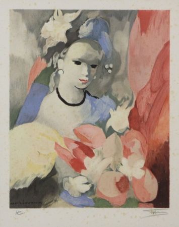Litografia Laurencin - Femme au bouquet de fleurs